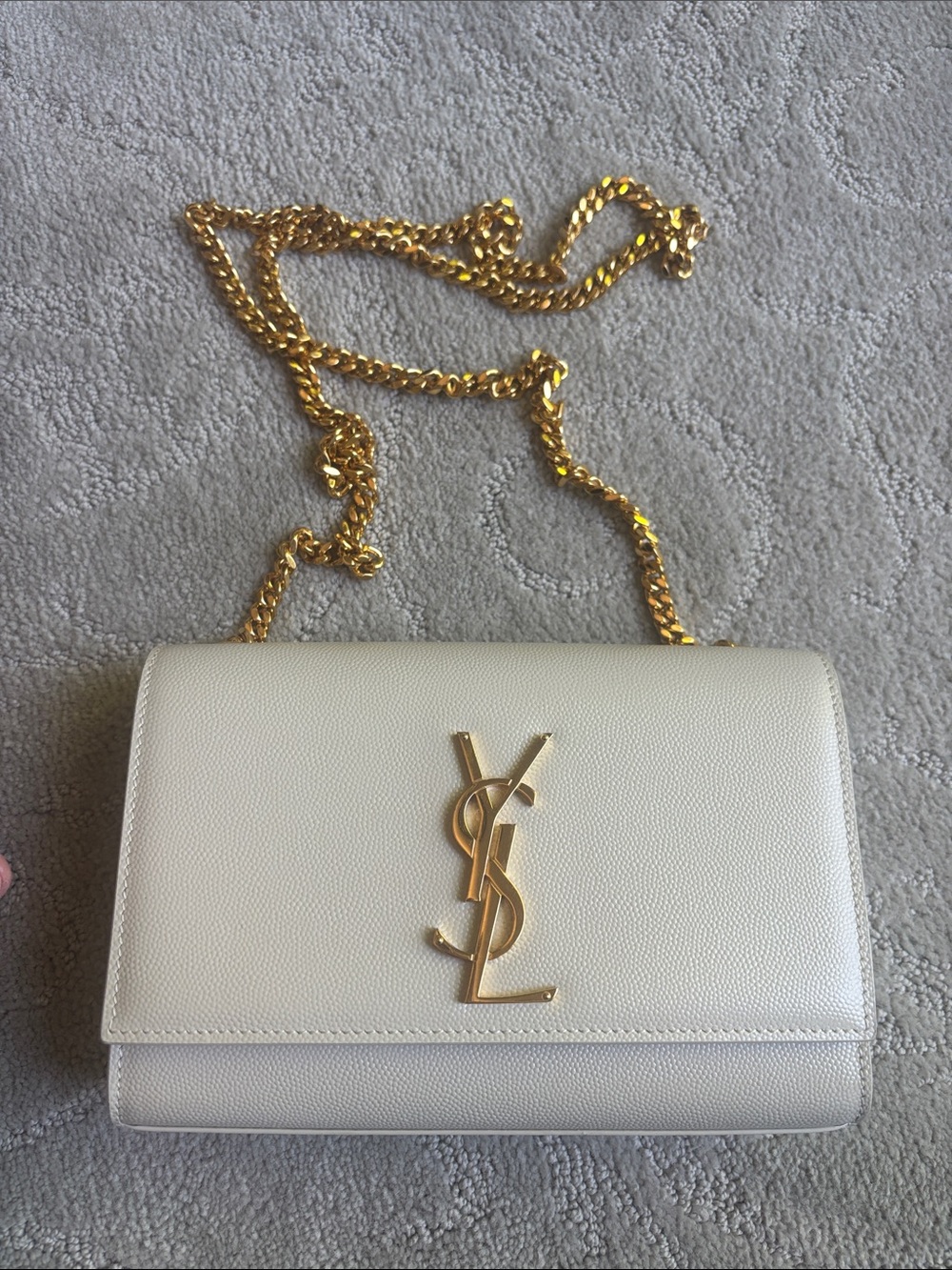 Saint Laurent Small Kate Bag in Blanc Vintage Grained Leather